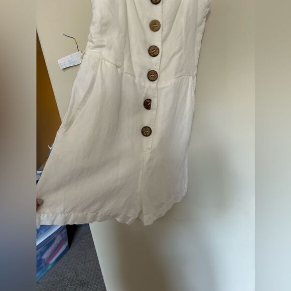 Mango White Button Up Linen Romper - Picture 5 of 12